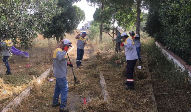 Didim'de park alanında ot temizliği yapıldı